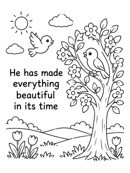 Free printable Ecclesiastes Blooming Tree And Birds coloring page