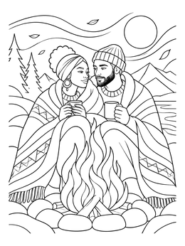 A couple sits warm by a fire in this ecclesiastes coloring page inspired by two keeping warm together.