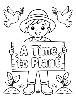 Free printable Young Gardener With A Time To Plant Sign coloring page