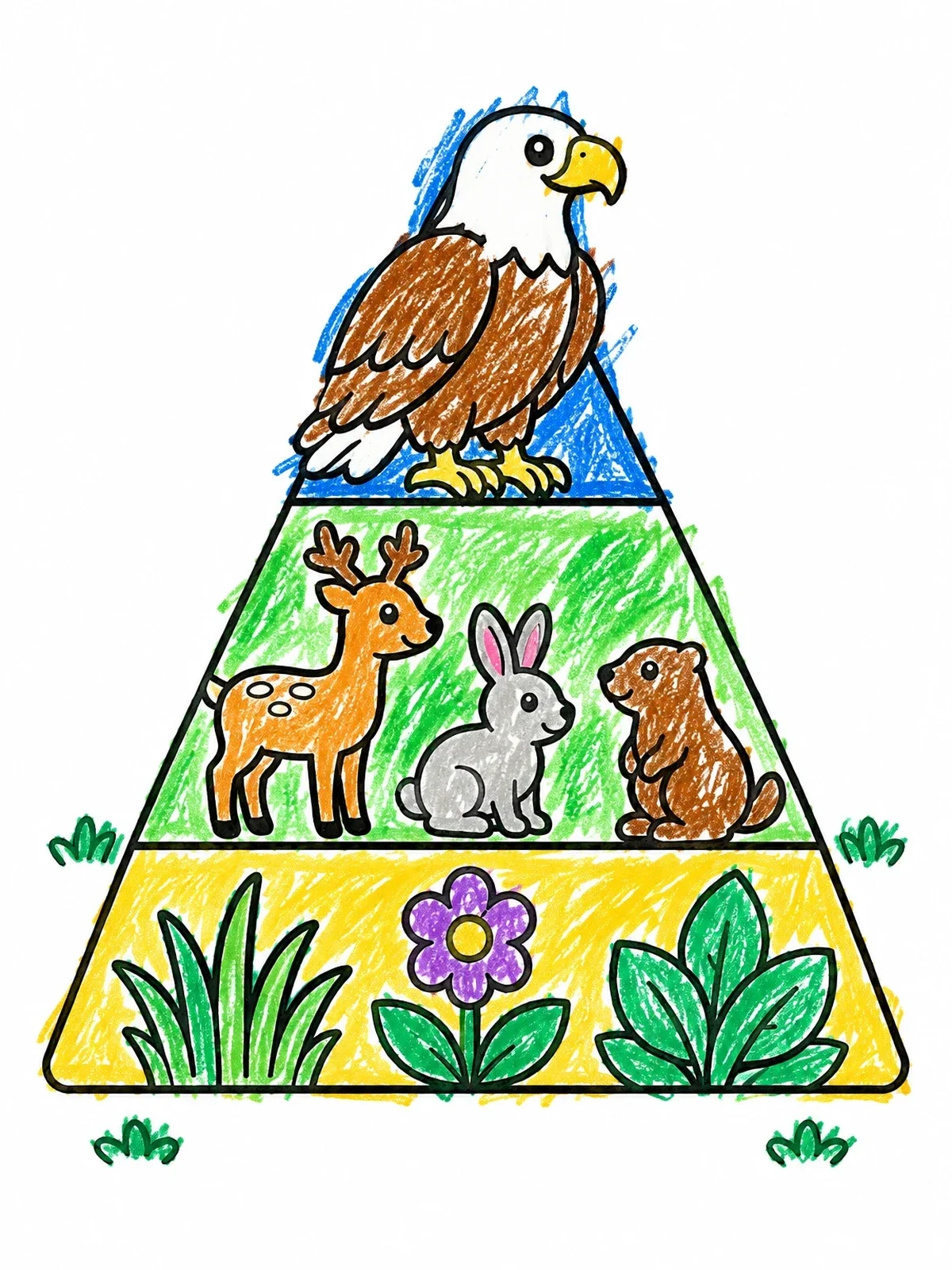 Colored example of the Ecological Food Chain Pyramid coloring page