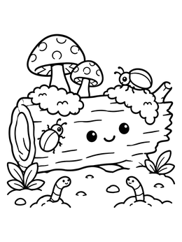 Free printable Cute Forest Log With Woodland Creatures coloring page