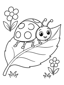Free printable Cute Ladybug On A Leaf coloring page
