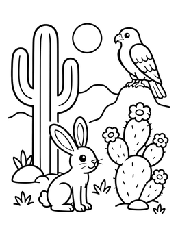 Free printable Desert Biome Wildlife And Cacti coloring page