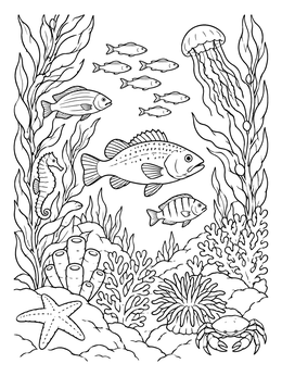 Free printable Vibrant Ocean Reef And Kelp Forest coloring page