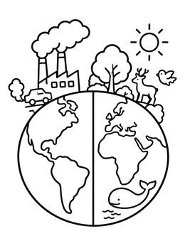 Free printable Planet Earth Split Nature And Industry coloring page