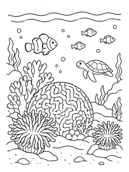 Free printable Coral Reef With Sea Turtle coloring page