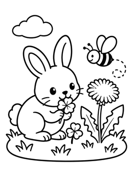 Free printable Cute Bunny And Busy Bee In Meadow coloring page