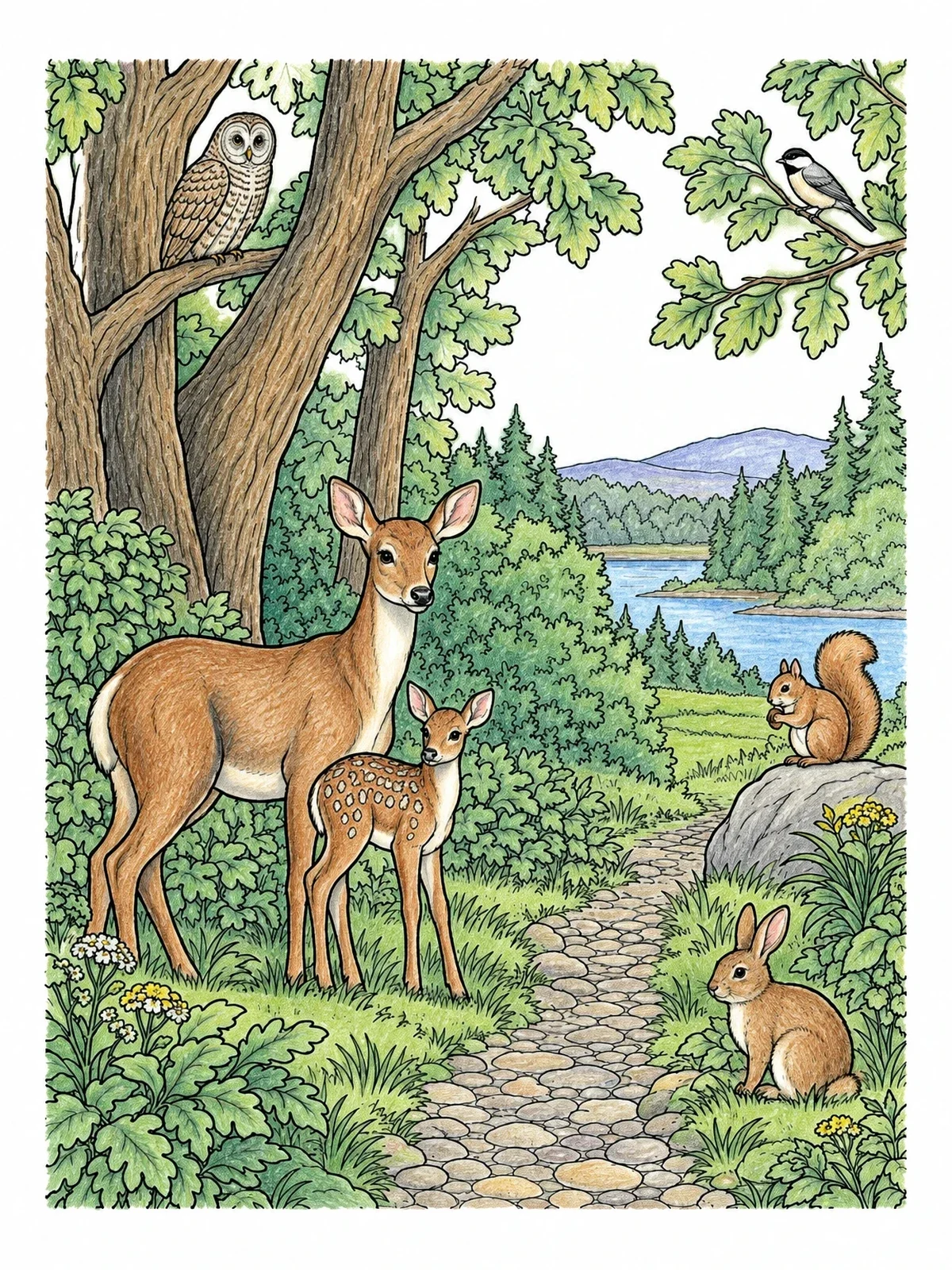 Colored example of the Temperate Forest Wildlife Path coloring page