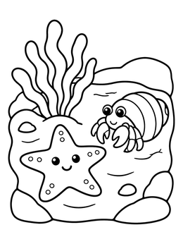 Free printable Tide Pool Starfish And Hermit Crab coloring page