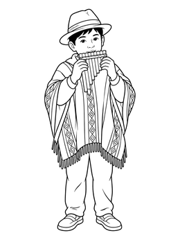 Free printable Andean Boy Playing The Pan Flute coloring page