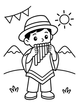 Free printable Boy Playing Andean Pan Flute coloring page
