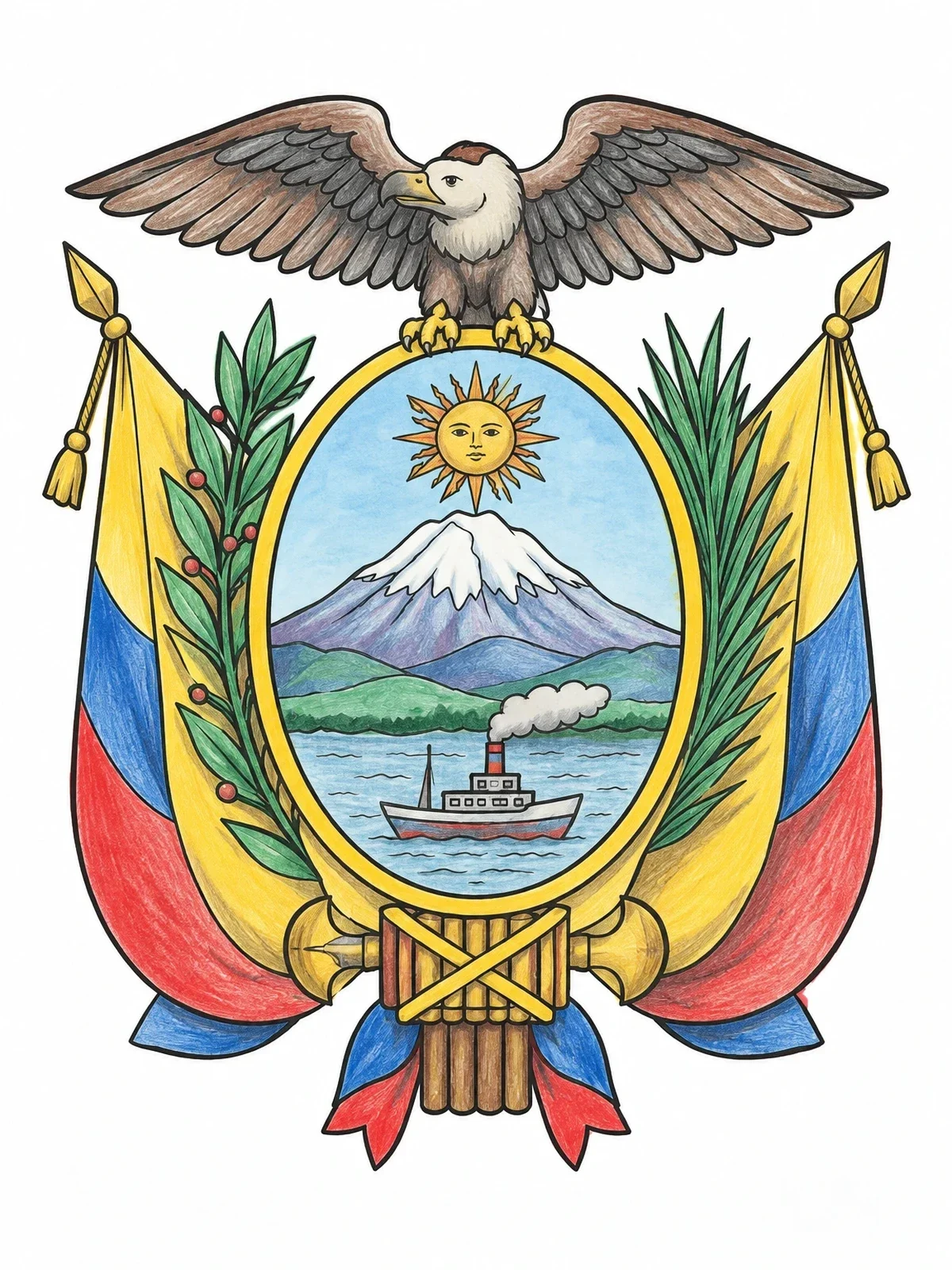 Colored example of the Coat Of Arms Of Ecuador coloring page