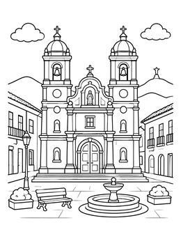 Free printable Colonial Church In Quito Plaza coloring page