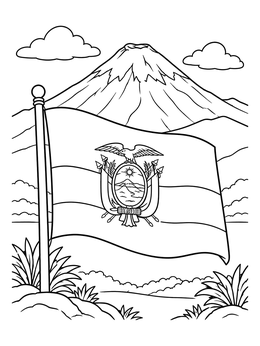 Free printable Flag Of Ecuador And Andean Volcano coloring page