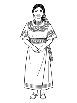 Free printable Traditional Otavalo Woman In Embroidered Dress coloring page