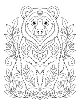 Free printable Spectacled Bear With Botanical Patterns coloring page