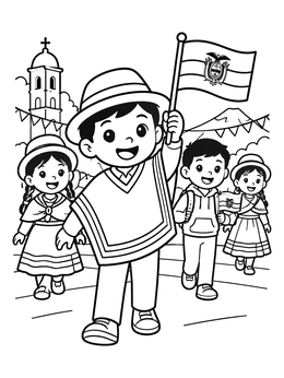 Free printable Children Celebrating In An Ecuadorian Parade coloring page