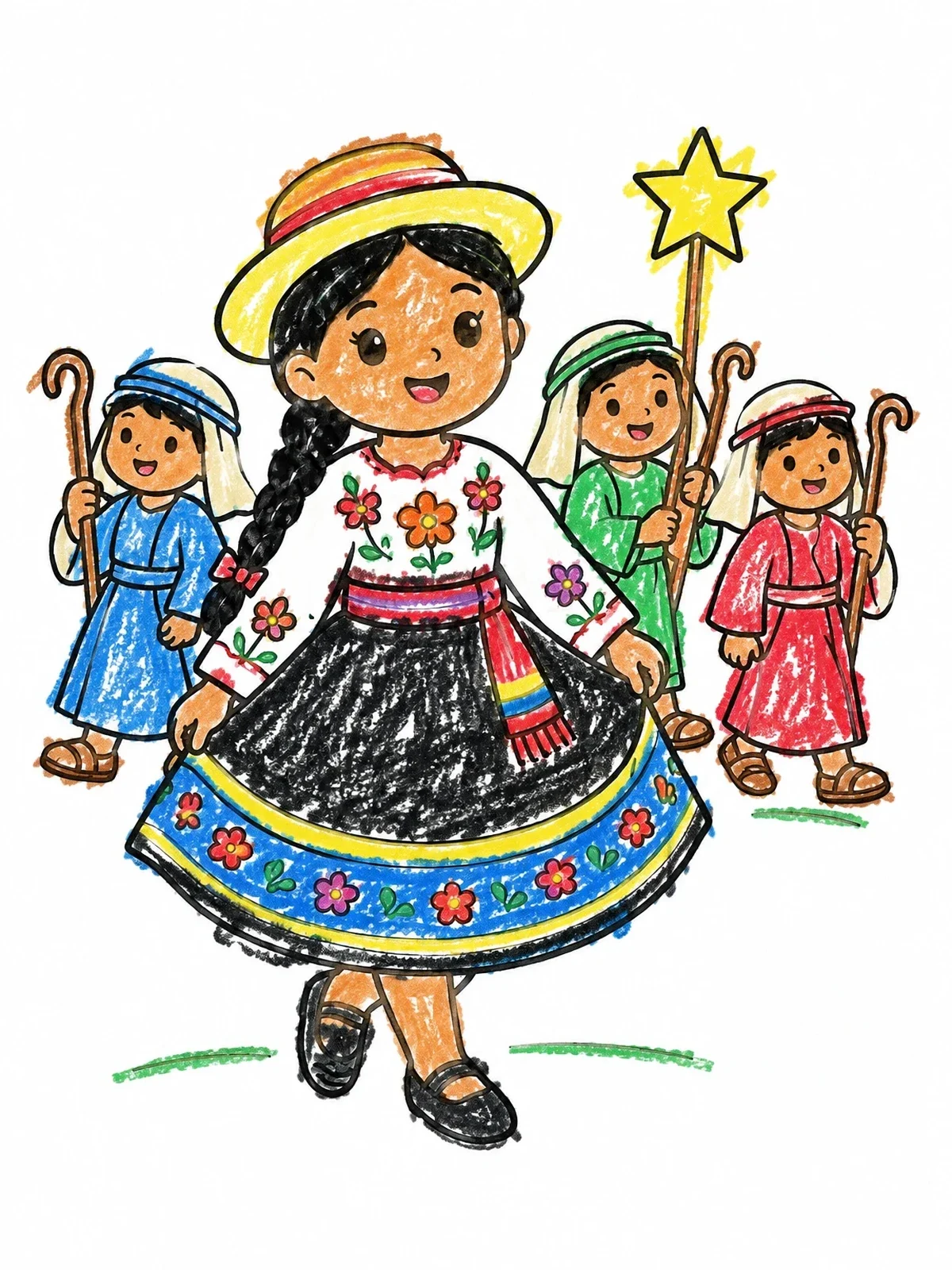 Colored example of the Ecuadorian Christmas Parade Pase Del Niño coloring page