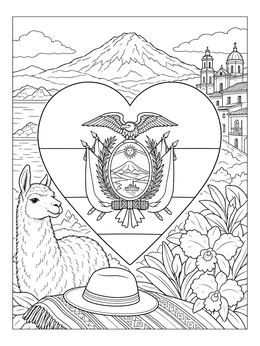 Free printable Ecuadorian Coat Of Arms And Landscape coloring page