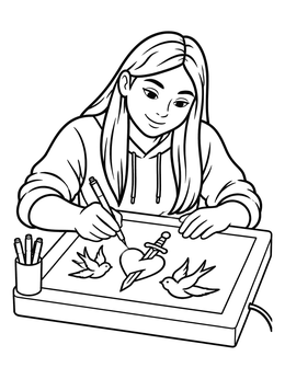 Free printable Artist Drawing Flash Art On Light Box coloring page