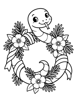 Free printable Cute Snake In Floral Wreath coloring page