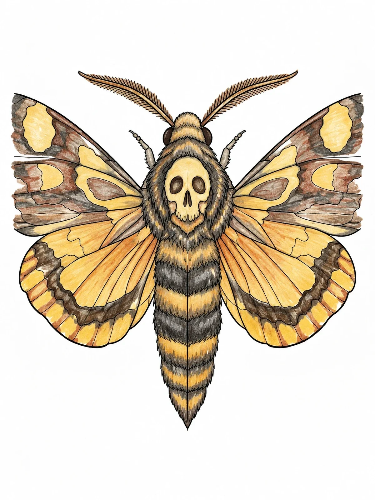 Colored example of the Detailed Death's Head Hawkmoth coloring page
