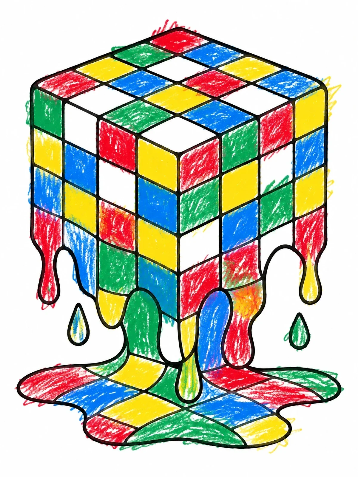 Colored example of the Melting Geometric Checkered Cube coloring page