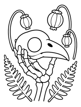 Free printable Raven Skull Held By Skeleton Hand coloring page