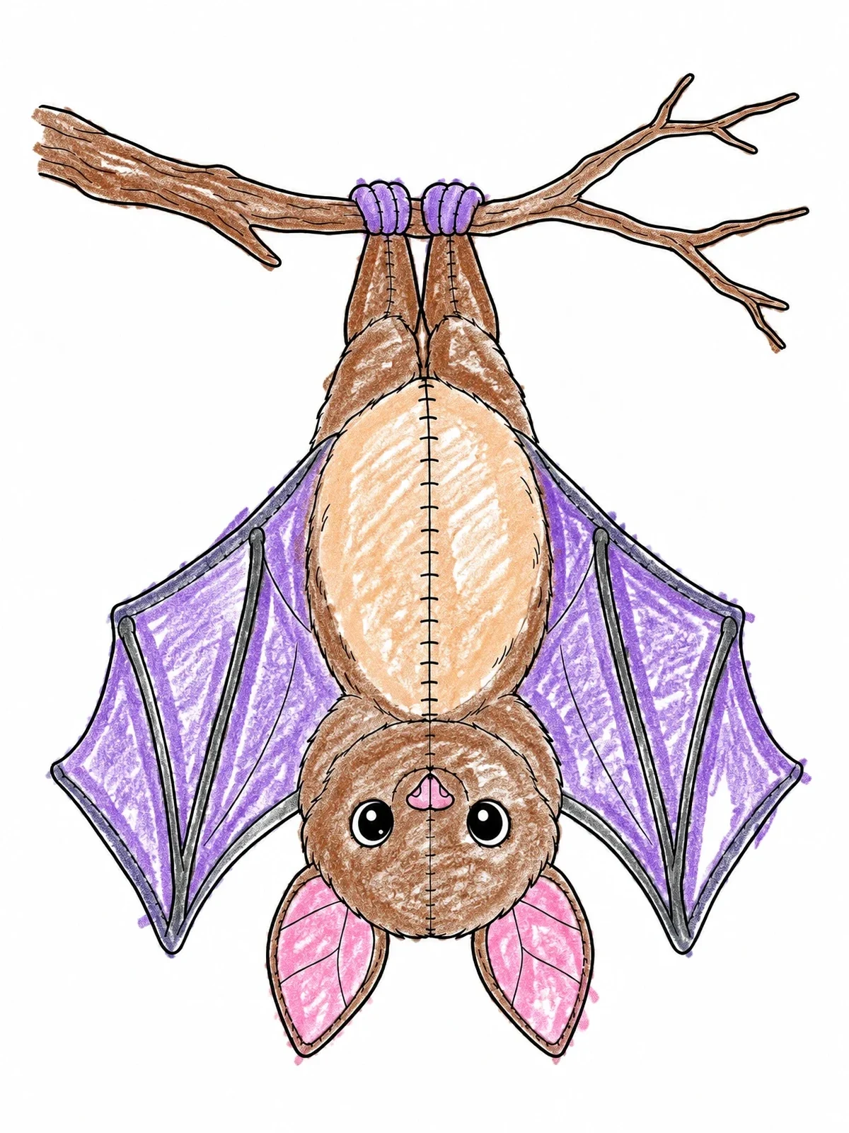 Colored example of the Stitched Bat Plush Hanging Upside Down coloring page