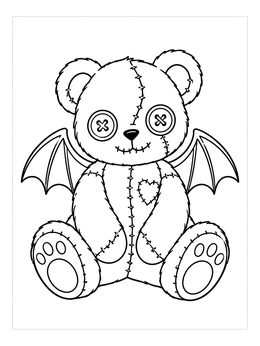 Free printable Stitched Teddy Bear With Bat Wings coloring page