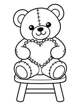 Free printable Stitched Teddy Bear With Heart coloring page