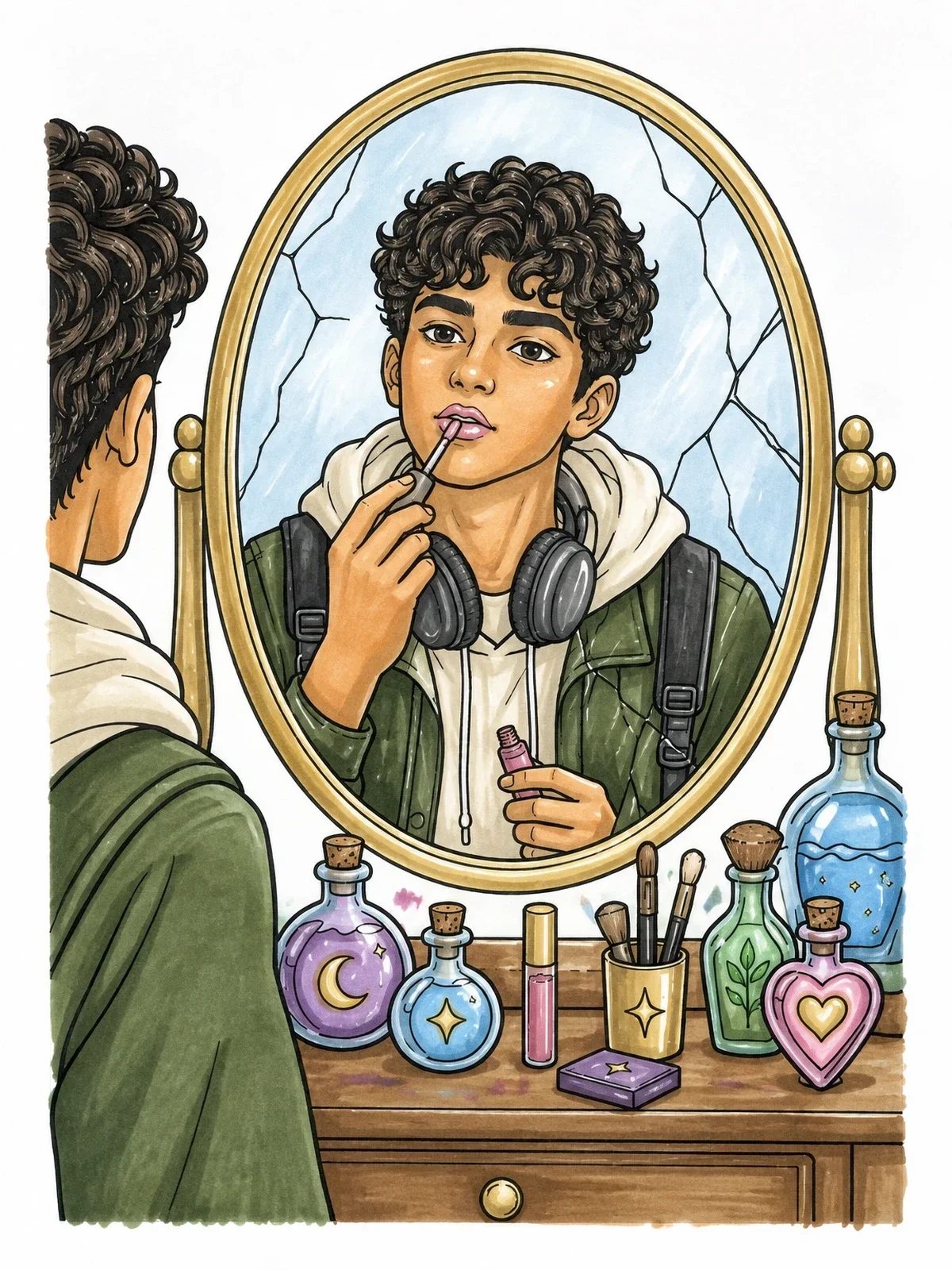 Colored example of the Teen Vanity Mirror And Magic Potions coloring page