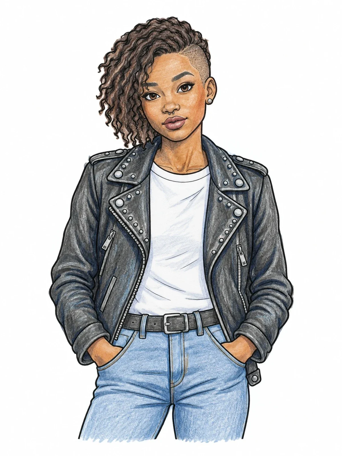 Colored example of the Cool Teen In Studded Leather Jacket coloring page