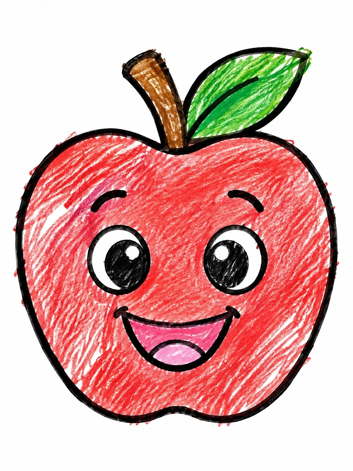 Colored example of the Cheerful Cartoon Apple With Face coloring page