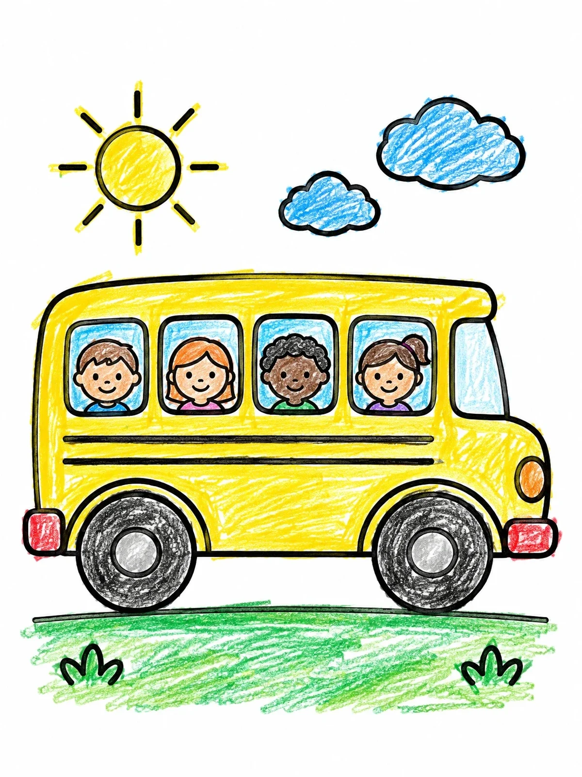 Colored example of the Happy Children In A School Bus coloring page