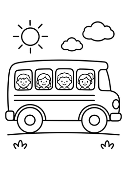 Free printable Happy Children In A School Bus coloring page