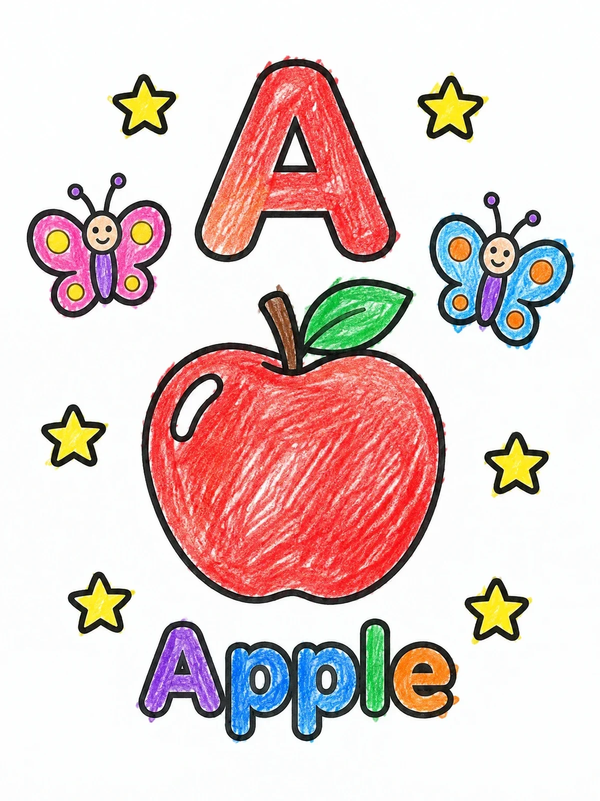 Colored example of the Letter A And Apple Learning Page coloring page