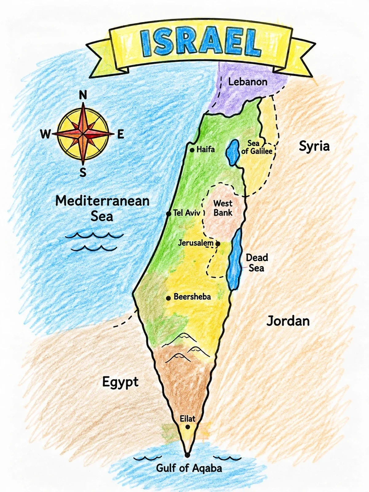 Colored example of the Educational Outline Map Of Israel coloring page