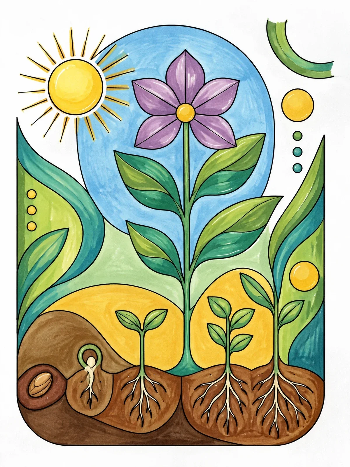 Colored example of the Plant Growth Stages Diagram coloring page