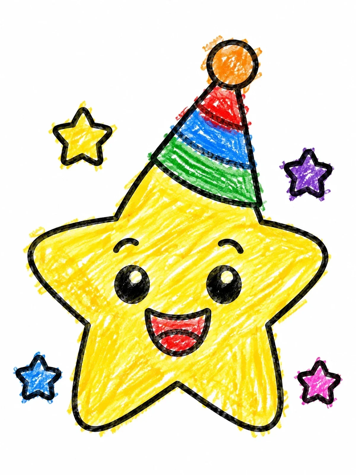 Colored example of the Smiling Star With Party Hat coloring page