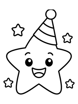 Free printable Smiling Star With Party Hat coloring page
