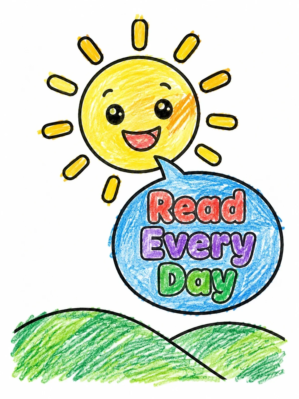 Colored example of the Smiling Sun With Reading Message coloring page