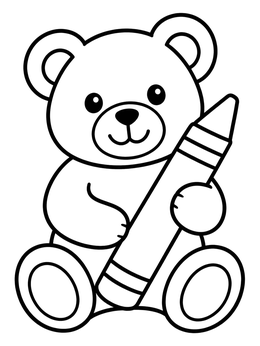 Free printable Cute Teddy Bear Holding Big Crayon coloring page