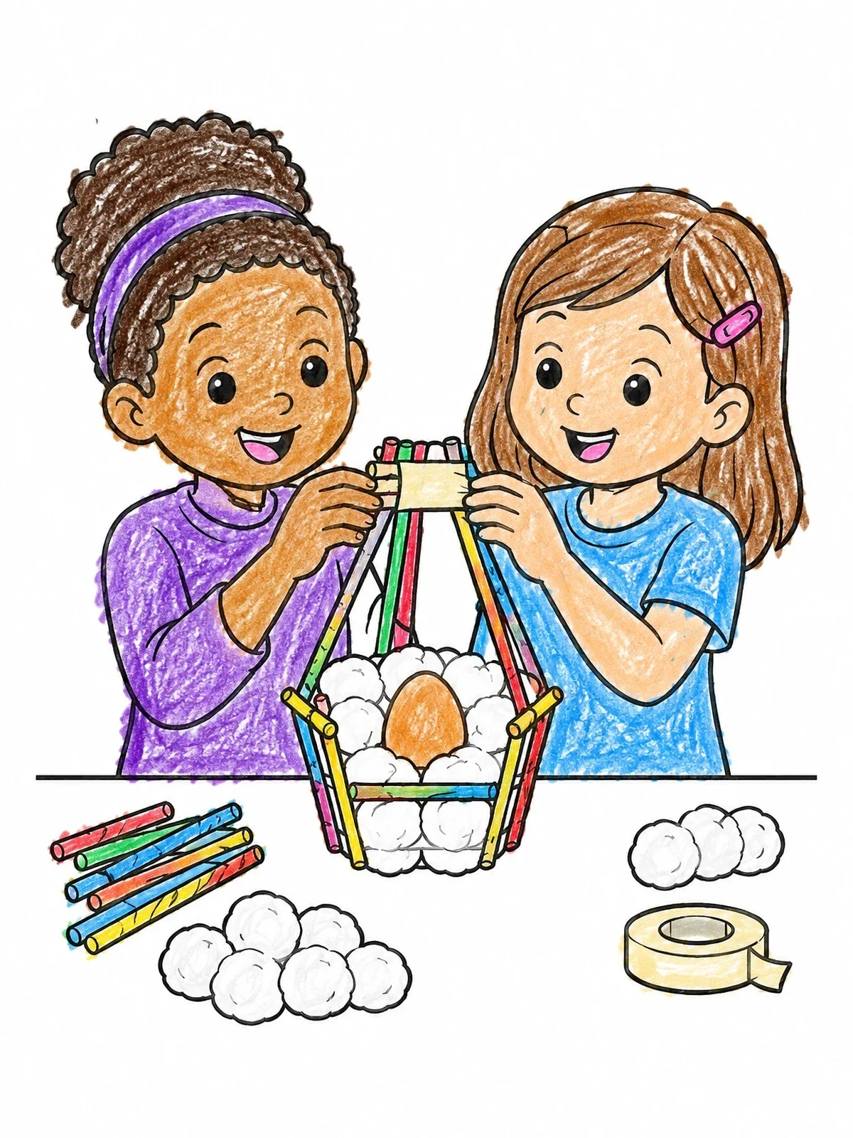 Colored example of the Students Building An Egg Drop Device coloring page