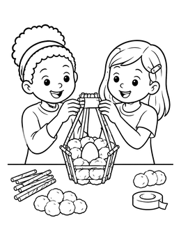 Free printable Students Building An Egg Drop Device coloring page
