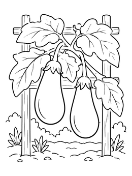 Free printable Eggplants Growing On Garden Trellis coloring page