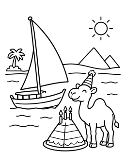 Free printable Camel Birthday By The Nile coloring page