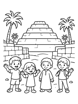 Free printable Children Visiting The Step Pyramid coloring page