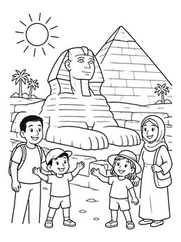 Free printable Family Visiting The Great Sphinx coloring page
