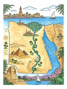 Illustrated Map Of Egypt With Landmarks Coloring Page